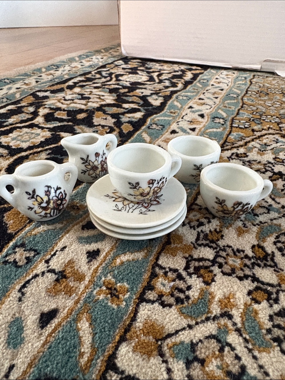 Vintage Floral Porcelain Tea Cup and Saucer Set — White with Yellow Floral Motif